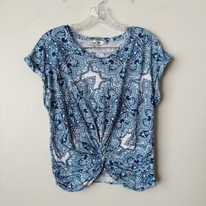 Lucky Brand Blue Short Sleeve Floral Blouse Women’s Size M